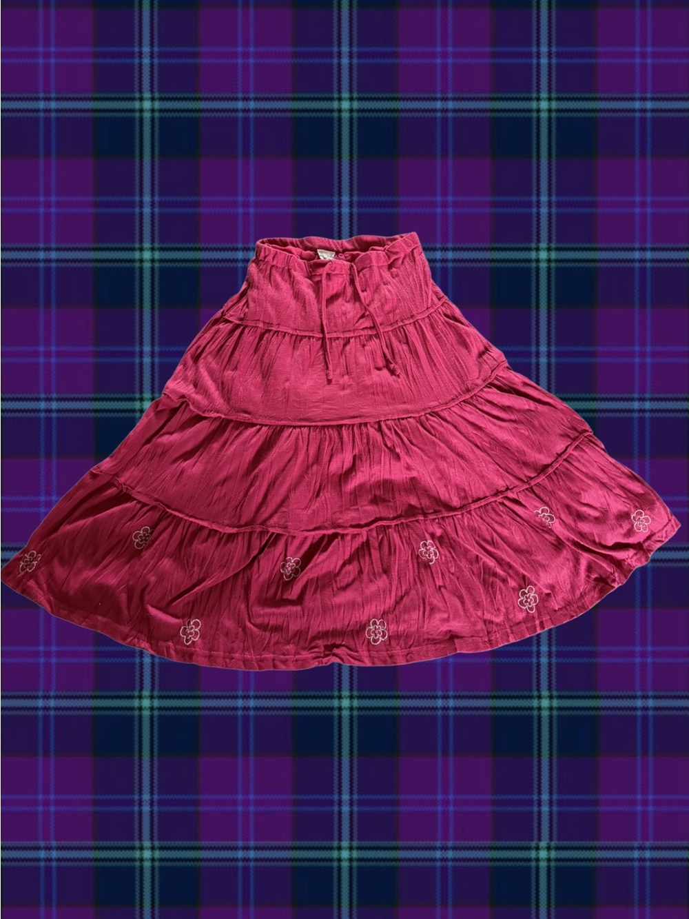 725 Originals Y2K Tiered Magenta A-Line Skirt with Drawstring Waist
